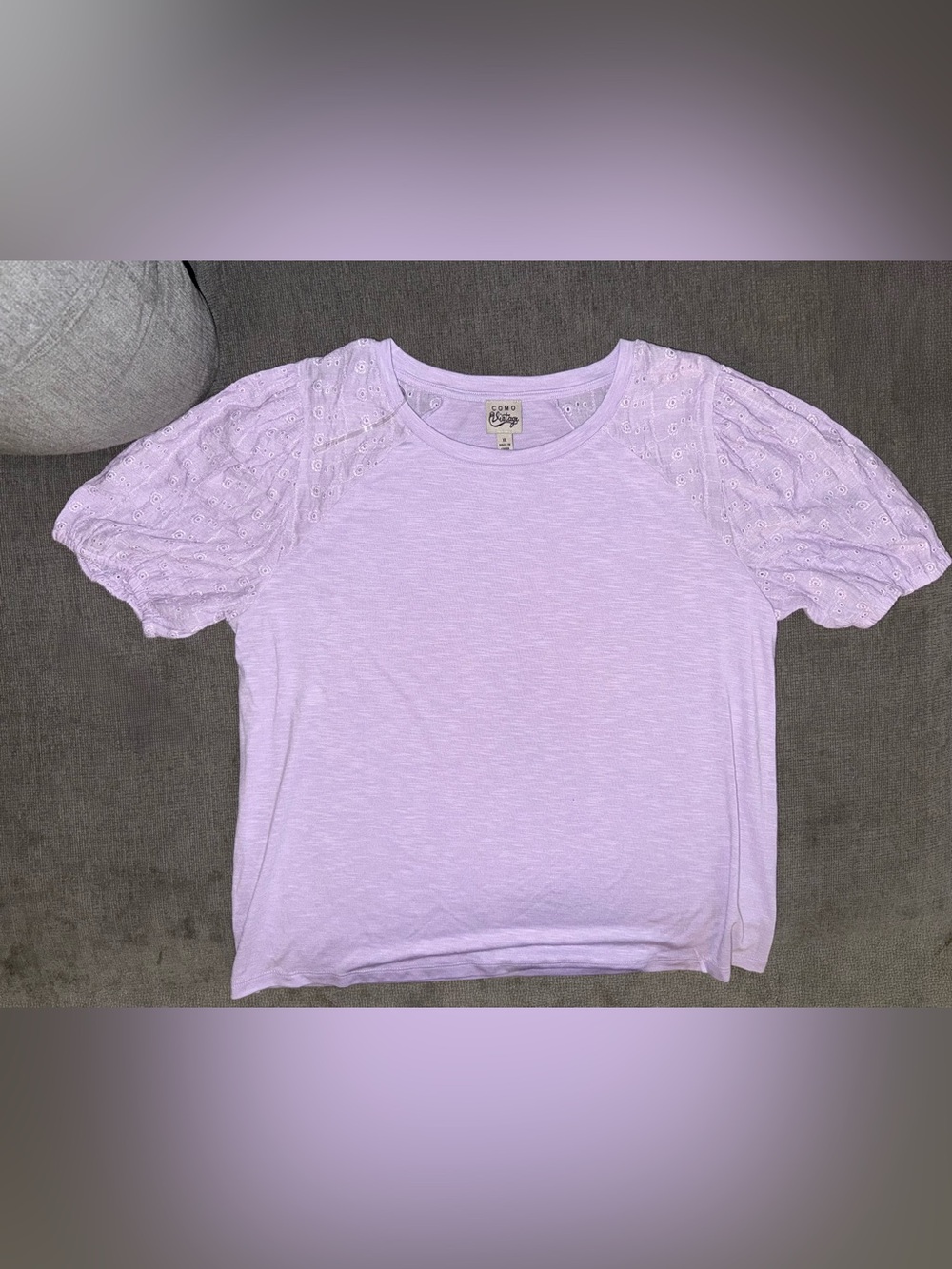 Como Vintage Lilac Eyelet Puff Sleeve Tee
